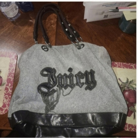 FINAL💣💣  SUPER DUPERRR RARE NEW!!! Y2k VELOUR JUICY COUTURE FRINGE XL BAG - Picture 6 of 10